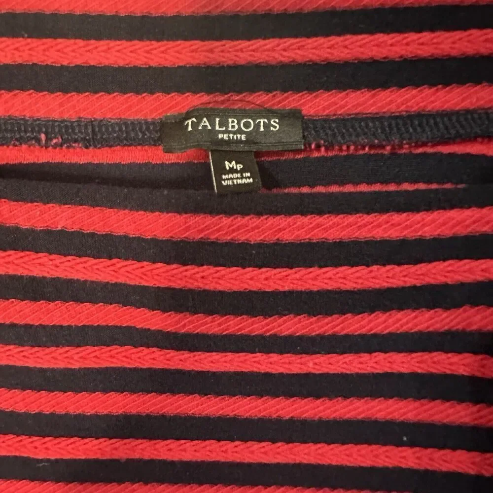 Talbots Women’s Square Neck Sz M Petite Top Navy Blue Red Nautical - Picture 3 of 5